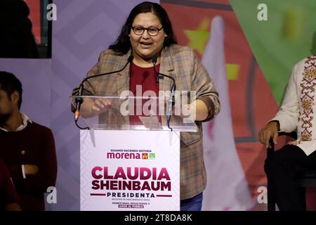 Mexico City, Mexico. 19th Nov, 2023. November 19, 2023, Mexico City, Mexico: The general secretary of the National Regeneration Movement party, Citlali Hernandez at the registration event of the sole candidate for the presidency of Mexico, Claudia Sheinbaum Pardo at the WTC Convention Center in Mexico City. on November 19, 2023 in Mexico City, Mexico (Photo by Luis Barron/Eyepix Group/Sipa USA). Credit: Sipa USA/Alamy Live News Stock Photo