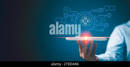 Ai, the concept of artificial intelligence use analytics, automation, and an autonomous brain. big data management, computer connection information in Stock Photo