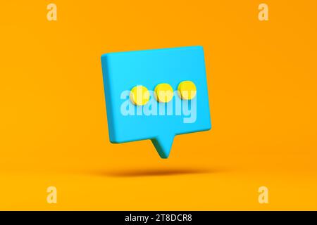 Three dots on blue speech bubble. Conversation, chat, comment or online messaging concept. 3D render. Stock Photo