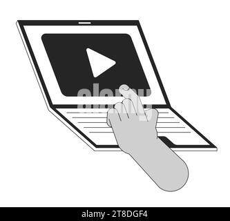 Watching streaming platform on laptop cartoon human hand outline illustration Stock Vector