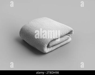 Template of folded white towel for drying, texture fabric for design, branding. Product photography presentation. Home bath decor. Mockup of terry tow Stock Photo