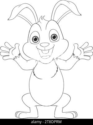 A delightful vector cartoon outline of a cheerful rabbit, radiating cuteness and joy Stock Vector