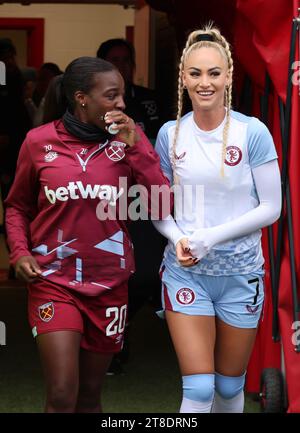 L-R Viviane Asseyi of West Ham United WFC and Alisha Lehmann of Aston Villa Women during the pre-match warm-up  during THE FA WOMEN'S SUPER LEAGUE mat Stock Photo