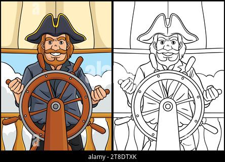 Pirate at the Helm Coloring Page for Kids Stock Vector Image & Art - Alamy