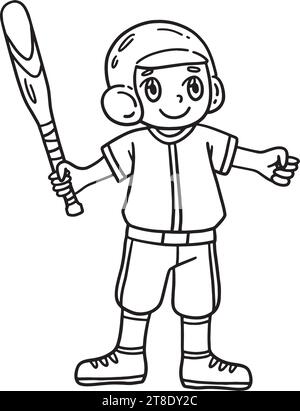 Boy Holding a Baseball Bat Isolated Coloring Page Stock Vector