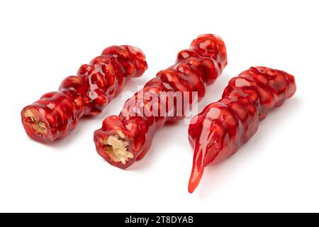 Cevizli Sucuk, Turkish Churchkhela sweets with walnuts close up isolated on white background Stock Photo
