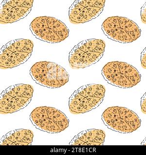doodle sketch pizza seamless pattern, background Stock Vector