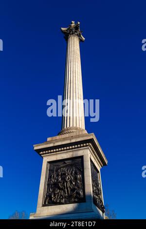 Statue of Admiral Horatio Nelson on top of the Nelson's Column in Trafalgar Square, London, UK Stock Photo