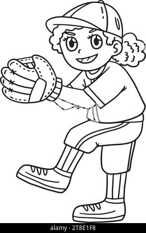 Girl Pitching Baseball Coloring Page for Kids Stock Vector Image & Art ...