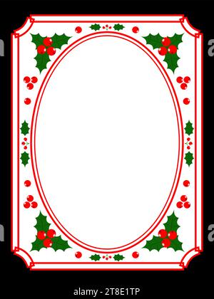 Christmas decorative festive frame with holly berries leaves vector design illustration. Stock Vector