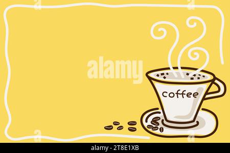Coffee cup with beans on a yellow background with copy of the text space vector image. Stock Vector
