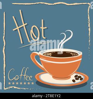 Orange coffeecup on a gray-blue with lettering poster design vector illustration Stock Vector