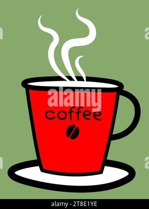 Red steamed coffee cup on green background poster vector design Stock Vector