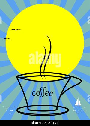 Cup of aroma coffee on a sunny morning vector poster Stock Vector