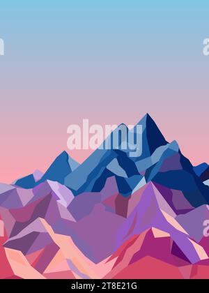 Abstract mountain pink sunset natural landscape design graphic vector image. Stock Vector