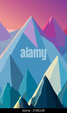 Abstract mountain pink sunset natural landscape design graphic vector image. Stock Vector