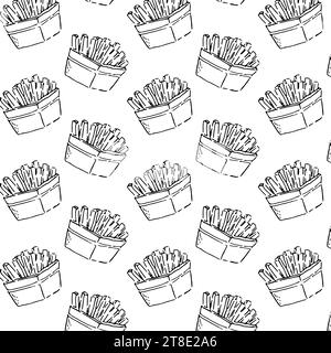 sketch doodles fries seamless pattern - outline  Stock Vector