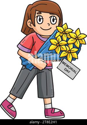 Memorial Day Child Offering Flower Cartoon Clipart Stock Vector