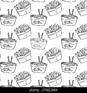 asian fast food noodle and fried vegetable pattern Stock Vector