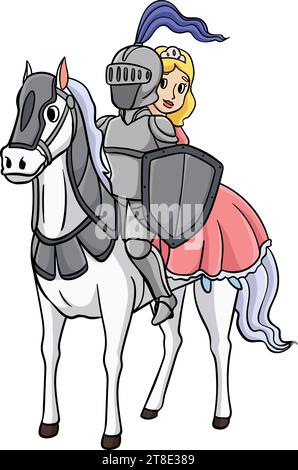 Knight and a Princess Riding a Horse Colored Stock Vector Image & Art ...
