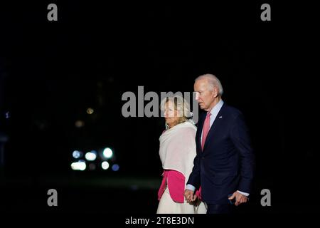 United States President Joe Biden and first lady Dr. Jill Biden walk on the South Lawn of the White House after arriving on Marine One in Washington, DC, US, on Sunday, Nov. 19, 2023. The White House pushed back on a flurry of House Republican subpoenas and interview requests for members of Biden s family and aides, denouncing the partys impeachment inquiry as bumbling and illegitimate. Copyright: xTingxShenx/xPoolxviaxCNPx/MediaPunchx Stock Photo