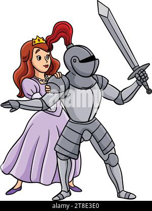 Knight Protecting the Princess Cartoon Clipart Stock Vector