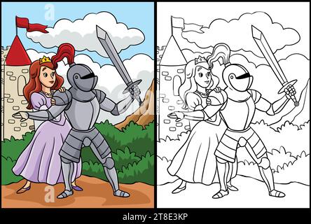 Knight Protecting the Princess Illustration Stock Vector