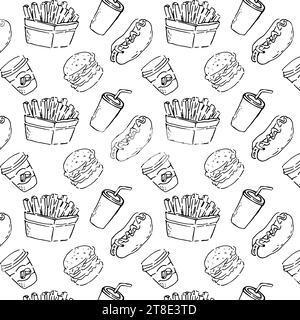fast food pattern with drink and foods - pattern Stock Vector