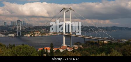 Istanbul Bosphorus Bridge or 15 July Martyrs Bridge. Autumn season. Turkey important travel destinations. Stock Photo