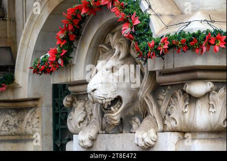 Architectural feature in the former Totta Acores Bank colonial building, Lisbon, Portugal Stock Photo