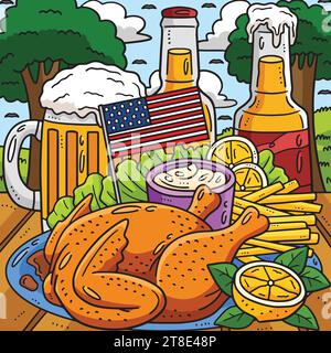Memorial Day Thanksgiving Dinner Colored Cartoon Stock Vector
