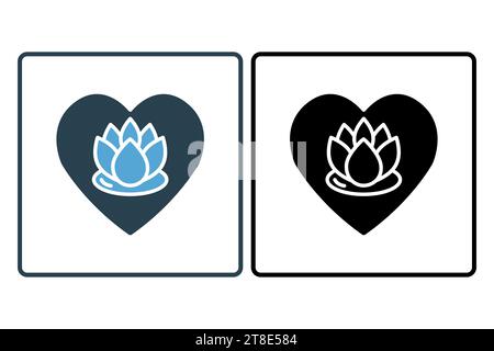 lotus in heart icon. icon related to meditation, wellness, spa. solid icon style. simple vector design editable Stock Vector
