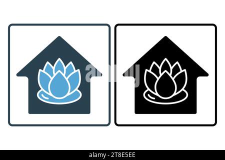 lotus home icon. icon related to meditation, wellness, spa. solid icon style. simple vector design editable Stock Vector
