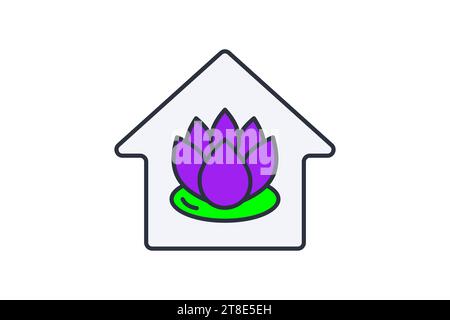 lotus home icon. icon related to meditation, wellness, spa. flat line icon style. simple vector design editable Stock Vector