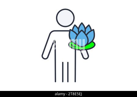 wellness icon. human with lotus flower. icon related to meditation, wellness, spa. flat line icon style. simple vector design editable Stock Vector