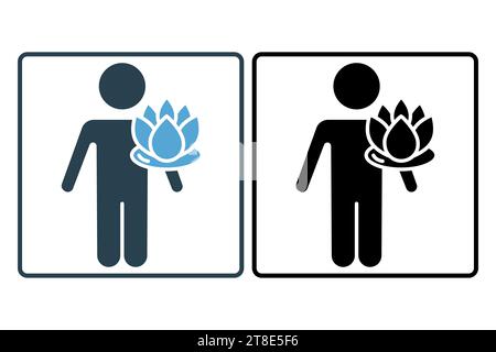 wellness icon. human with lotus flower. icon related to meditation, wellness, spa. solid icon style. simple vector design editable Stock Vector