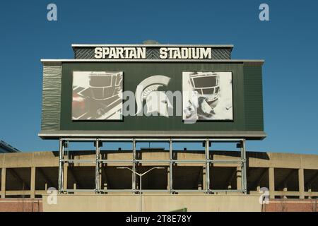 Spartan Stadium sign on the campus of Michigan State University, East Lansing Michigan USA Stock Photo