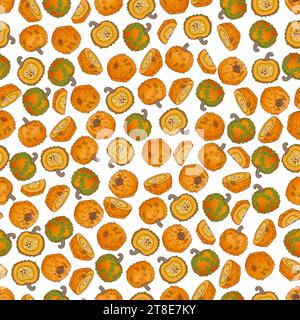 Seamless pattern with Knucklehead Pumpkins. Winter squash. Cucurbita pepo. Vegetables. Cartoon style. Isolated vector illustration. Stock Vector