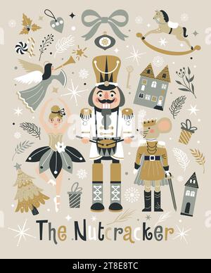 Christmas Nutcrackers Vector Illustration on Light Background. Postcard. Stock Vector