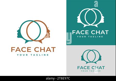 Woman Face Square Chat Speech Bubble for Communication Comments Podcast Logo Design Vector Stock Vector