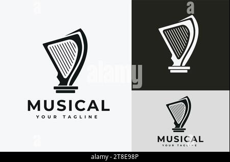 Illustration of the Classical Music Harp or Lute Instrument on a dark and white background Stock Vector