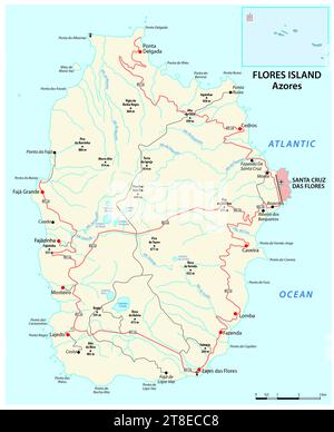 Roadap of the Portuguese Azores island of Flores Stock Photo