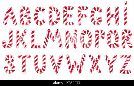 English alphabet made of candy canes on white background Stock Photo