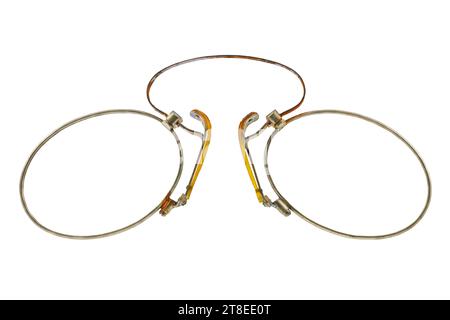 Vintage circular eyeglasses isolated on a white background Stock Photo