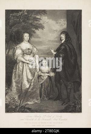 Daughter: Henriette Mary Stanley or Amelia Ann Sophia Stanley. Drawn by W. Derby. Engraved by H. Robinson. James Stanley, 7th Earl of Derby, and Charlotte de la Tremoüille, His Countess. FROM THE ORIGINAL BY VANDYKE, IN THE COLLECTION OF THE EARL OF CLARENDON. FISHER, SON & C°. LONDON, 1844 Stock Photo