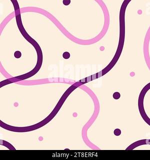 Naive seamless squiggle pattern with bright pink and purple wavy lines on a light background. Creative abstract squiggle style drawing background Stock Vector