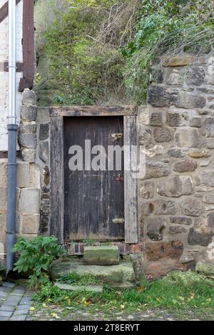 Old wooden door in Quedlinburg on the Schlossberg Stock Photo