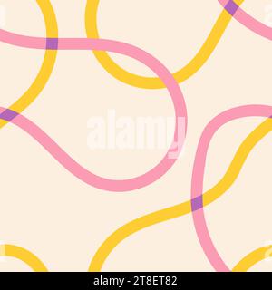 Naive seamless squiggle pattern with bright pink and yellow wavy lines on a light background. Creative abstract squiggle style drawing background Stock Vector