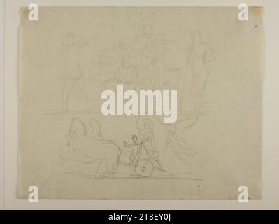 Alexander the Great in His Triumphal Chariot. Minerva Awarding Ulysses the Arms of Achilles, Bertel Thorvaldsen, 1770-1844, 1827 - 1830, Drawing, Paper, Color, Graphite, Drawn, Height 200 mm, Width 252 mm, Draftsmanship, Drawing, European, Modernity (1800 - 1914 Stock Photo