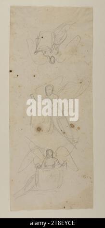 Hovering angel holding a cloth with a portrait sketch, for an unknown sepulchral monument, Bertel Thorvaldsen, 1770-1844, 1821 - 1822, Drawing, Paper, Color, Graphite, Drawn, Height 255 mm, Width 104 mm, Draftsmanship, Drawing, European, Modernity (1800 - 1914 Stock Photo